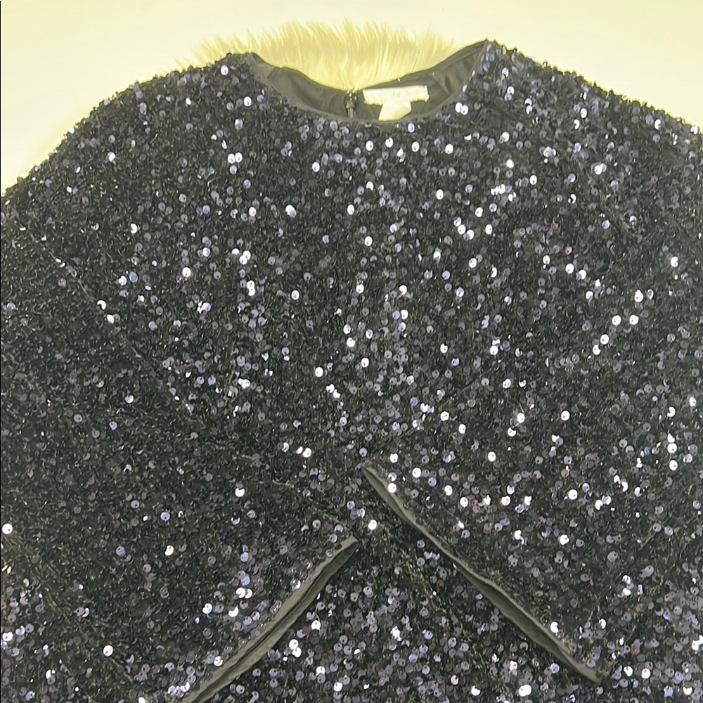 H&M Navy Blue Sequin Long Sleeve Dress Size Medium